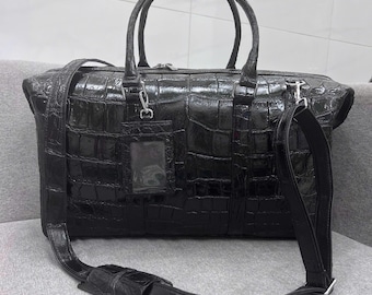 Handmade leather travel bag , Business bag, overnight bag, duffle, Genuine alligator top handle bag for men and women, bag for travelling