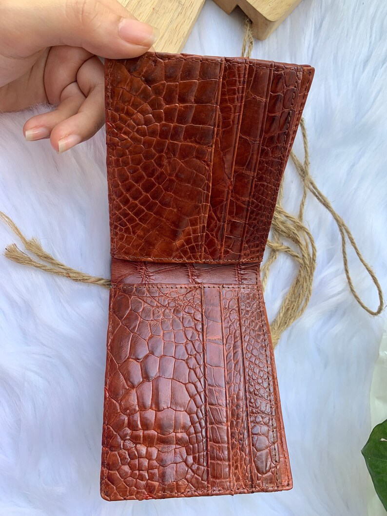 Gift for him leather wallet men, Premium Genuine Crocodile Alligator Leather Skin Bifold Wallet for Men,Handmade Leather wallet
