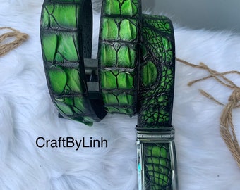 Genuine alligator Leather Belt for Men, Mens handmade leather belt,hand stitched, made to fit your waist size