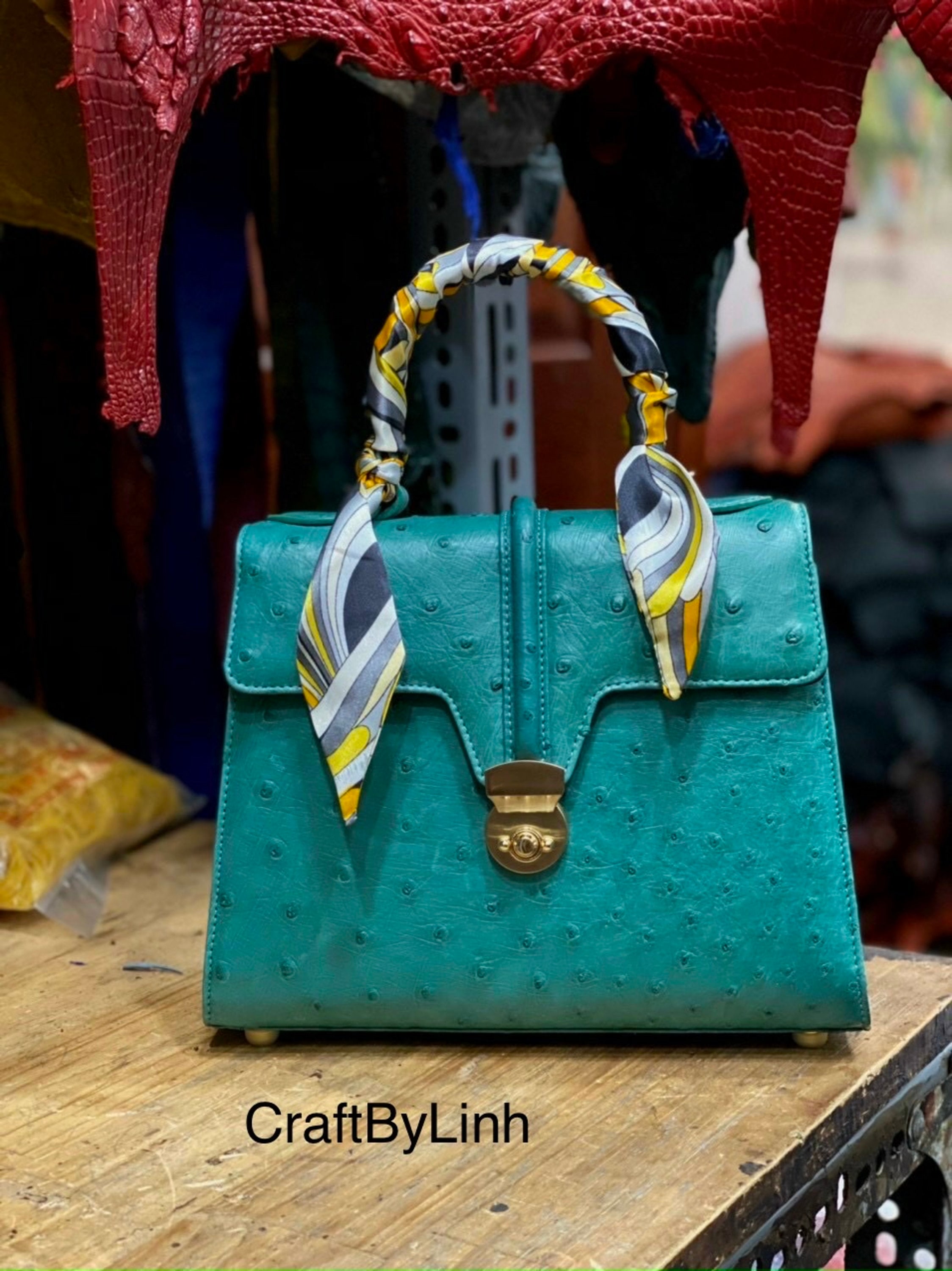 blue ostrich bag