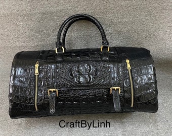 Handmade leather travel bag , Business bag, overnight bag, duffle, Genuine alligator top handle bag for men and women, bag for travelling