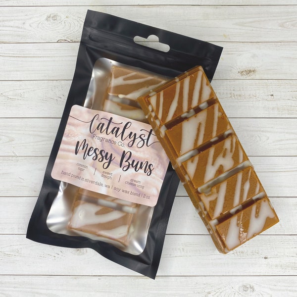 Messy Buns - Wax Melt Snap Bar / Cinnamon Sugar, Sweet Dough, Cream Cheese Icing / Home Fragrance