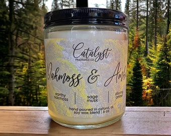 Oakmoss & Amber - 6 oz Candle / Earthy Oakmoss, Sage Musk, Alluring Amber / Home Fragrance