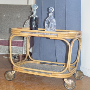 Vintage mid century TROLLEY serving cart bamboo