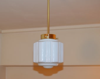 art deco bauhaus suspension lamp. opaline glass