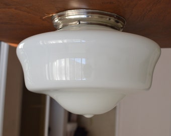 1 of 10 art deco Bauhaus ceiling lamp. school art deco lamp opaline glass