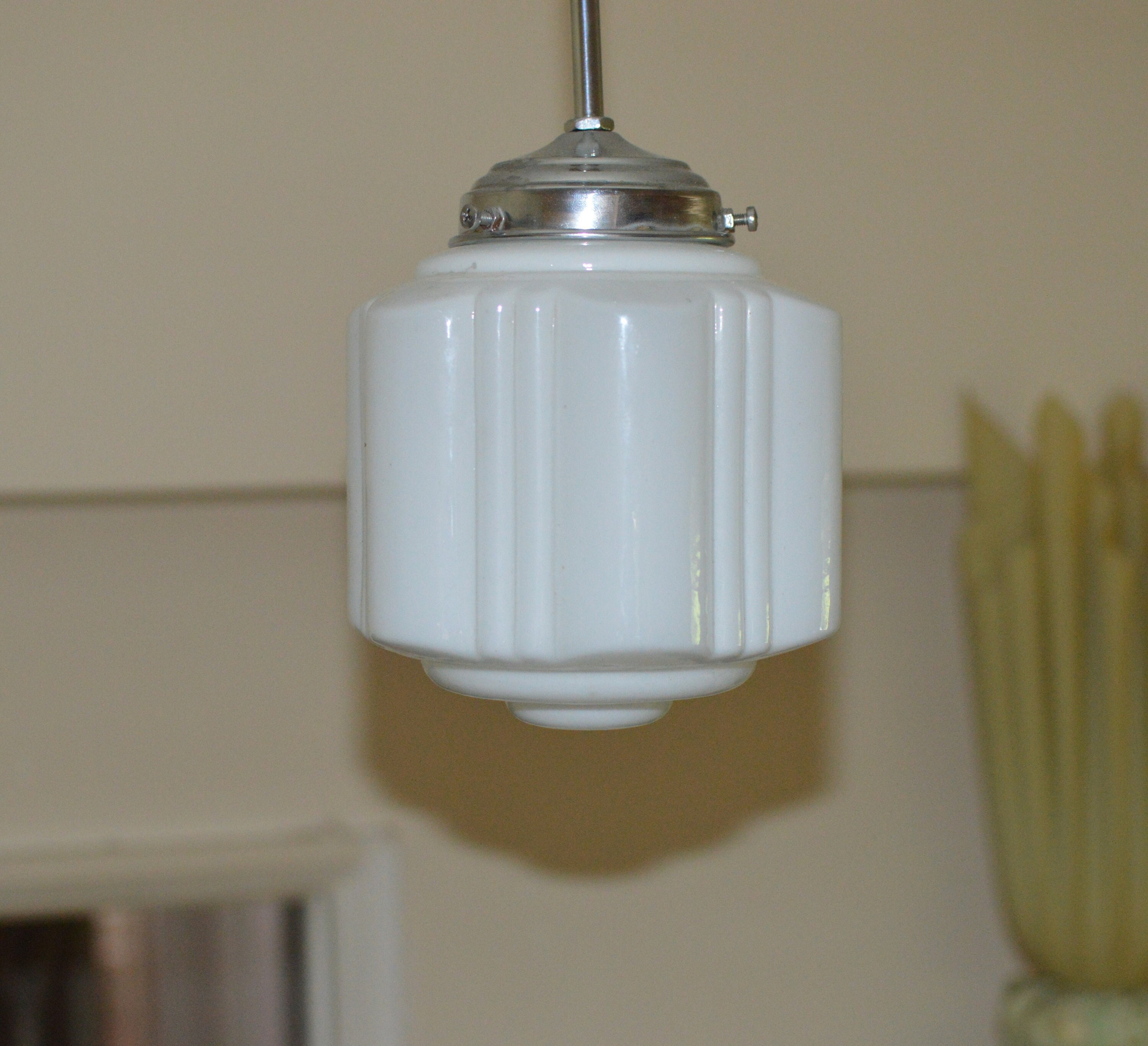 1 of 2 art deco bauhaus suspension lamp. opaline glass