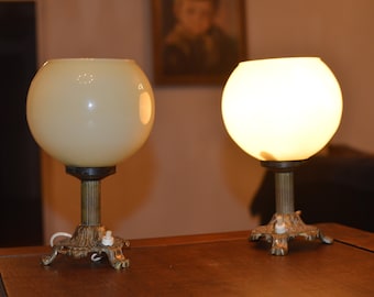 pair of vintage art deco table lamp. opaline glass