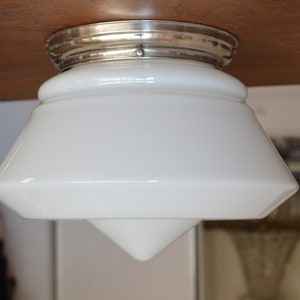 1 of 10 art deco Bauhaus ceiling lamp. school art deco lamp opaline glass
