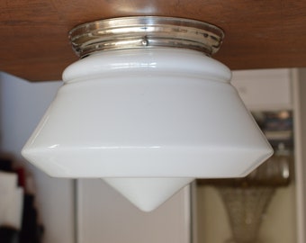 1 of 10 art deco Bauhaus ceiling lamp. school art deco lamp opaline glass