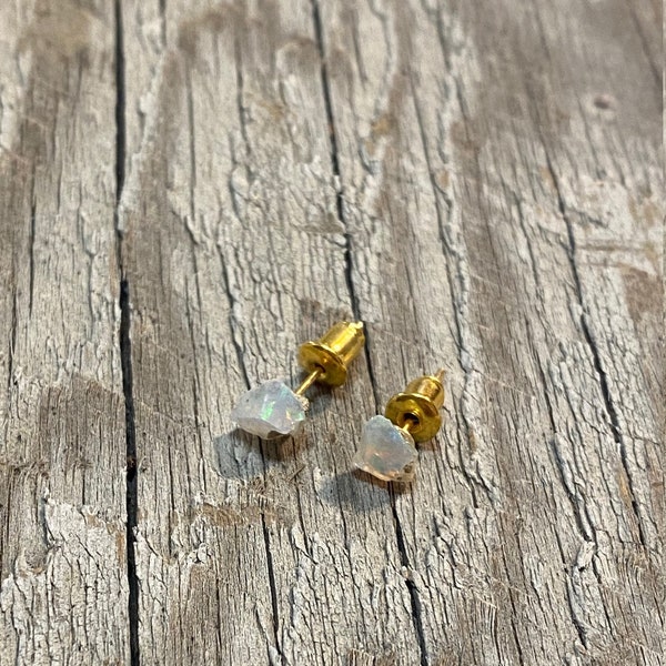 Raw Opal Gemstone Stud Earrings (also available in silver) October Birthstone