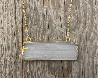 Natural White Selenite Pendant necklace on Tarnish Resistant 18k Gold Plated Chain