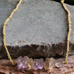 Stunning Raw Ametrine Gemstone Bar Necklace (also available in silver)