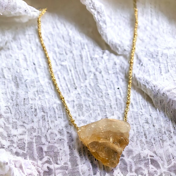 Raw Topaz Gemstone Necklace on Tarnish Resistant 18k Gold Plated Chain (also available in silver)