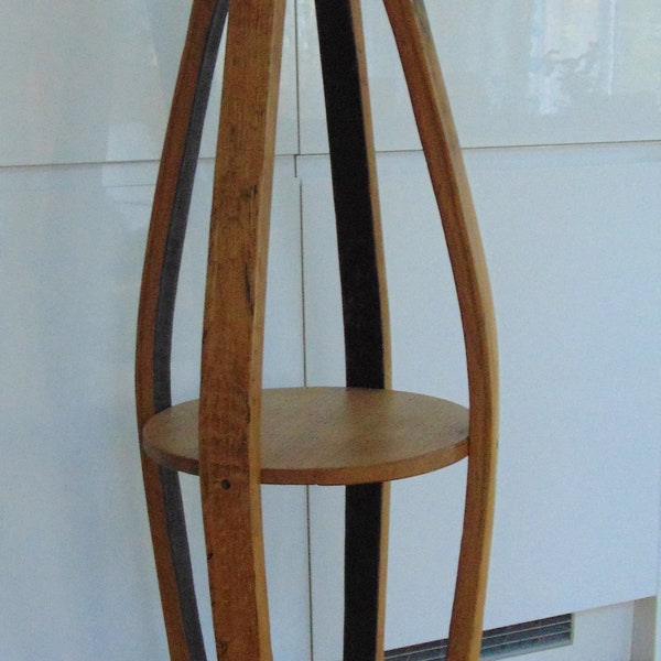 Oak barrel stave floor lamp (Type 1) - various heights, with oak shelf (made from cask head)