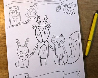 Forest friends colouring print