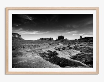 Black and White Monument Valley Photo Print, Arizona Landscape Wall Art, Unframed Monochrome Print, Travel Photography by Jennifer Esseiva