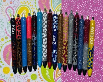 Custom Glitter Pens, Personalized, Handmade, Inkjoy, Papermate, Color Pens, Office, Leopard Print, Office Supplies, Multiple Colors