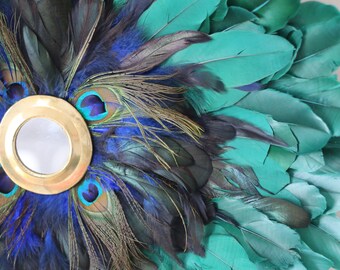 Emerald and peacock Jujuhat luxury feather wall decoration
