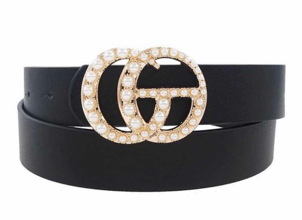 Black Pearl Studded Buckle Belt Etsy