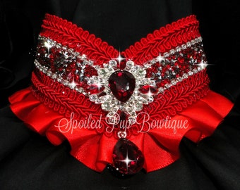 Red Ruffle Rhinestone V Collar