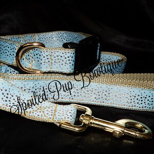 Blue with Gold Foil Dots Collar and Leash Set