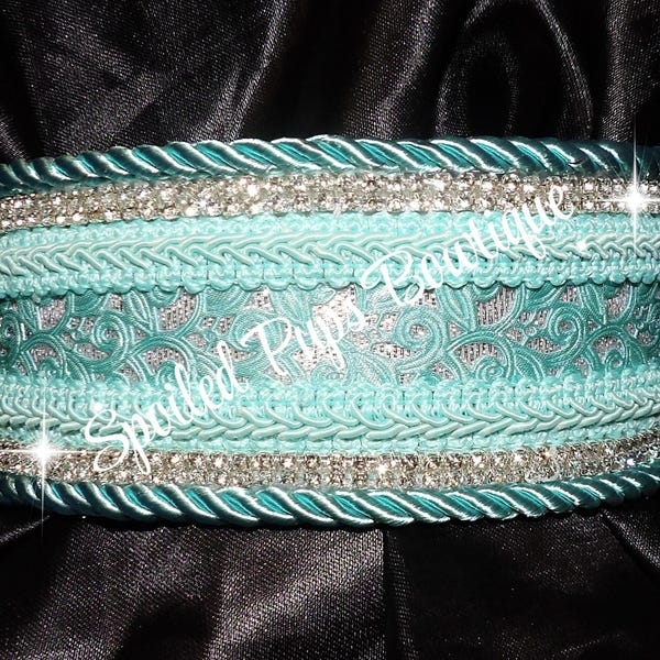Aqua and Silver Rhinestone Collar