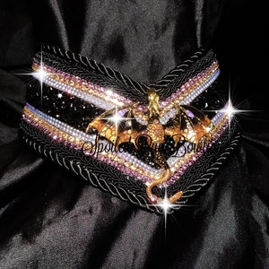 Black and Orange Dragon Rhinestone V Collar