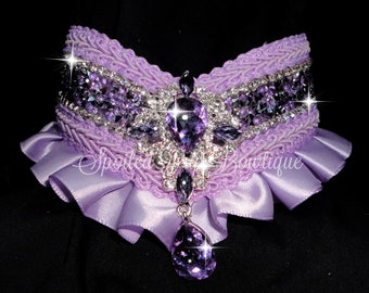Lavender Ruffle Rhinestone V Collar