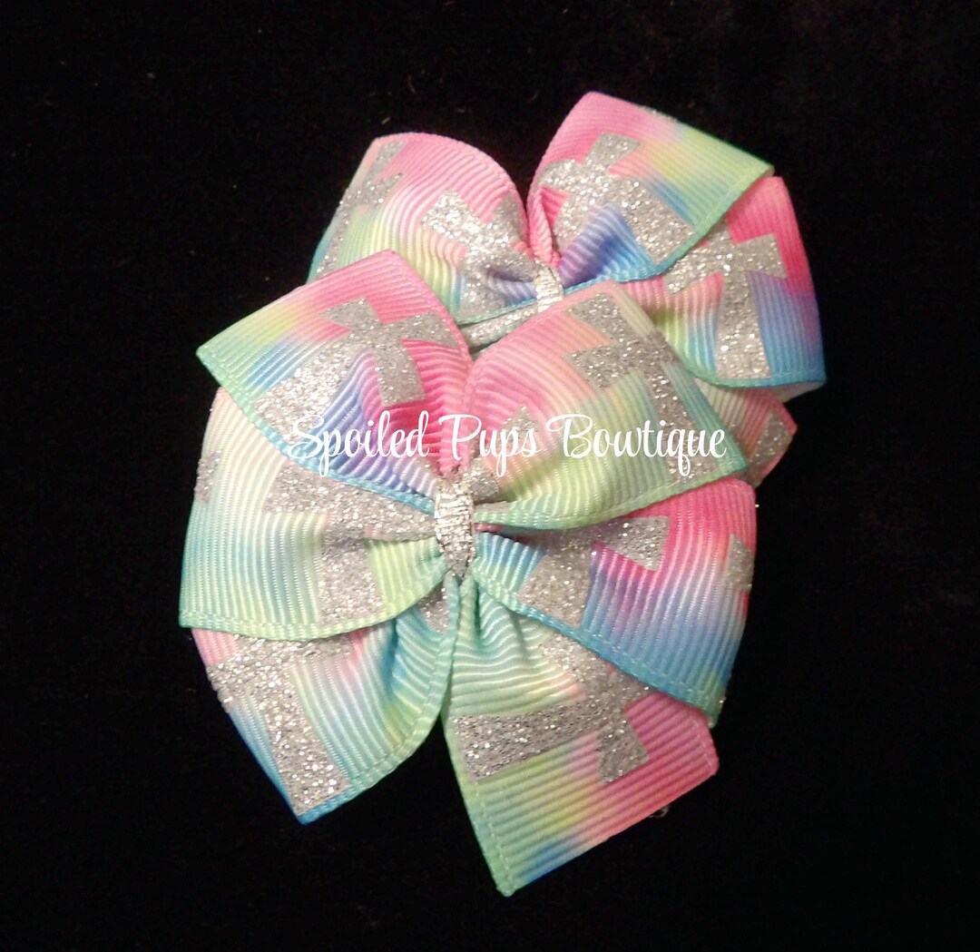 Silver Glitter Crosses Watercolor Pinwheels Bow Set - Etsy