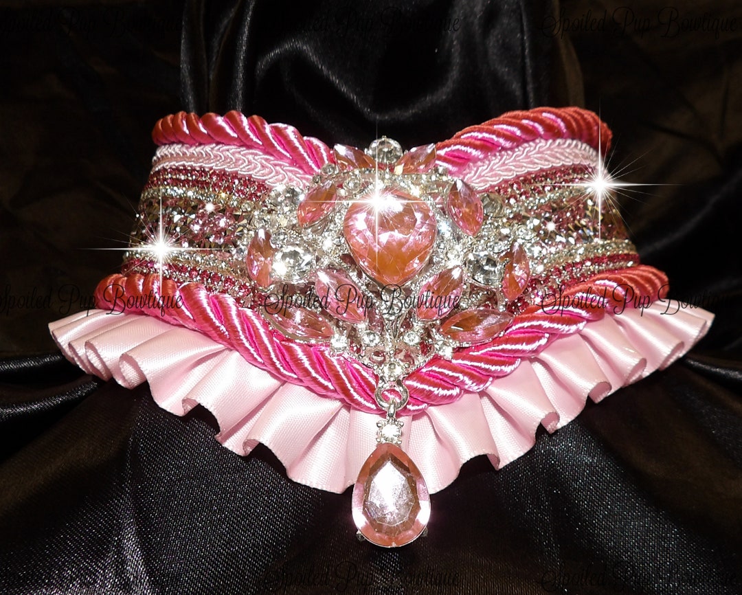 Pink and Silver Ruffle Rhinestone V Collar - Etsy
