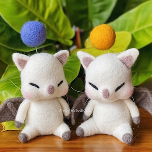 Final Fantasy XIV Moogle Wool Plushie / FFXIV Kupo Handmade Wool Plushie Decoration Figure