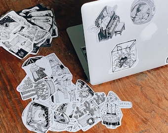 Black and White Illustration Sticker Pack (5pcs)