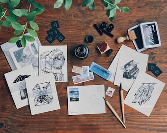 Illustration Postcard Set: Astro, Fish, Plant - am(a)rte Studio (5 Designs)