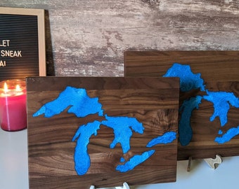 Personalized Michigan Great Lakes Map Wooden Chopping Board, Cheese Cutting Board, BBQ Cutting Board, Meat Cutting Board, Wood Prep Board
