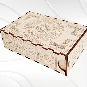 Tarot cards pentacle pentagram case svg dxf files, vector template for laser cut. Slider box digital model, pattern