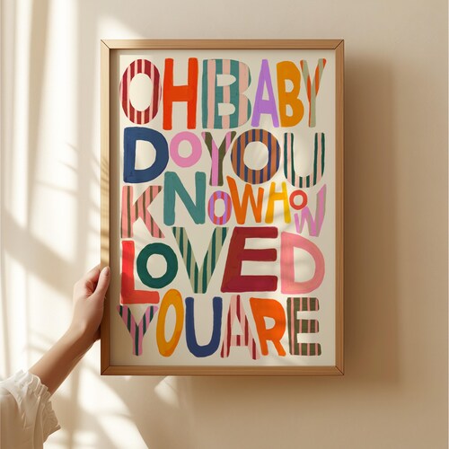 Oh Baby konsttryck: Färgglad typografi, positiv affirmation