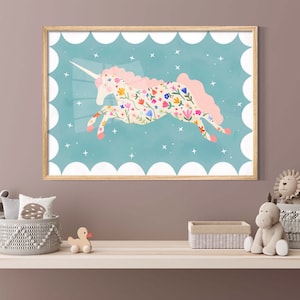 Beautiful Unicorn Print, Kids Unicorn Room, Kids Art Prints, Fun Art ...