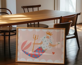 Merman Landscape Art Print: Colorful Kids Room Decor