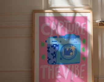 Pink Camera Art Print: Colorful Teen Girl Room Decor