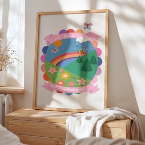 Wondere Wereld / Planeet Aarde / Eco / Kinderkamerkunst / Kinderkamer / Kunst / Print / Cadeaus voor haar / kinderen / Regenboog / Colour Pop / Helder / Beauty