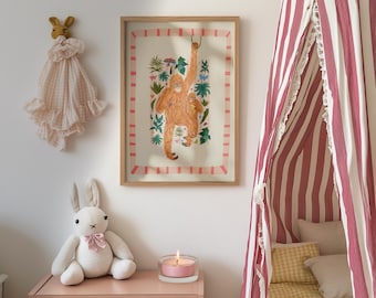 Orangutan Nursery Art Print: Jungle Animal Illustration