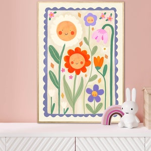 Ilustración de flores de primavera: Lámina infantil con colores vibrantes