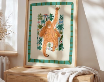 Ollie Orangutan Print: KateFoxDesign Nursery Art, Jungle Animal