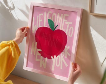 Welcome To New York Print: Pink Big Apple Art, KateFoxDesign