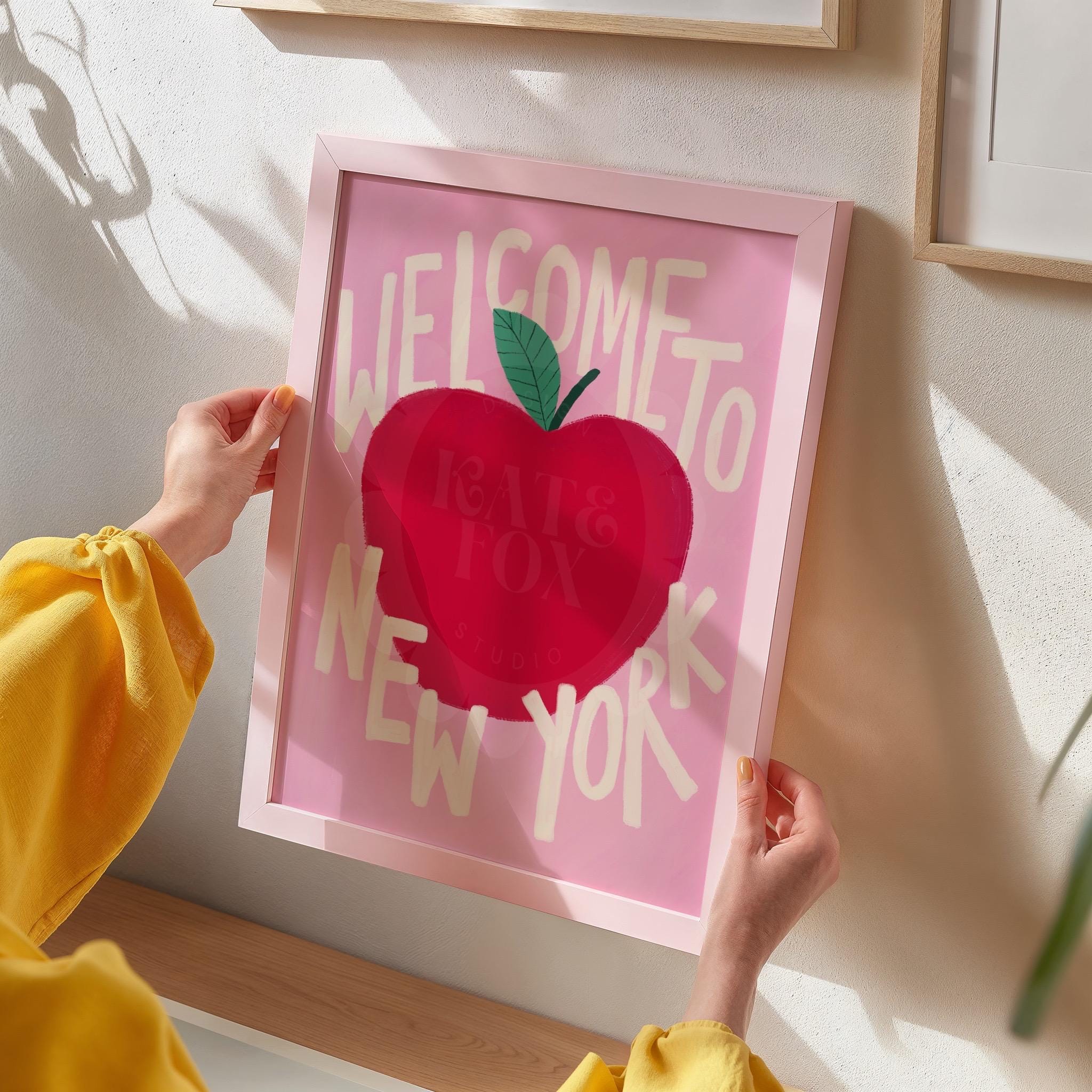 Welcome to New York Print: Pink Big Apple Art, Katefoxdesign - Etsy
