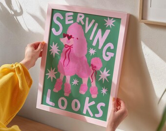 Pink Poodle Art Print: Colorful Tween Girl Bedroom Decor