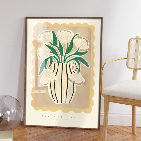 Neutral Floral Vase, Colourful Quirky Handrawn Art, Jug, Colourful Art, Neutral Art Print, Modern Art Print, Gallery Wall, Boho, Scandi