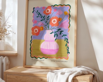 Lilac Maximalist Vase, Colourful Quirky Handrawn Art, Jug, Colourful Art, Bright Colourful Art Print, Modern Art Print, Flowers, Floral