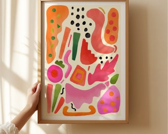 Abstract Shapes Art Print: Pink Botanical Wall Decor